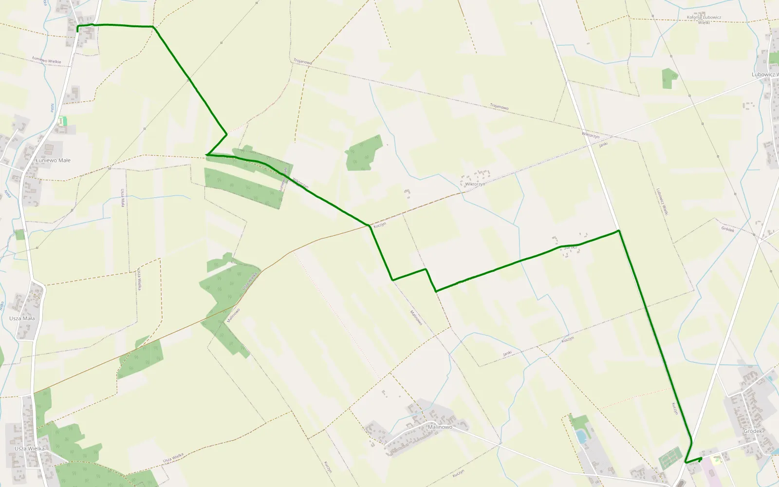 Map of Gródek - Łuniewo Małe - 5.4 km offroad trail, Wysokie Mazowieckie County