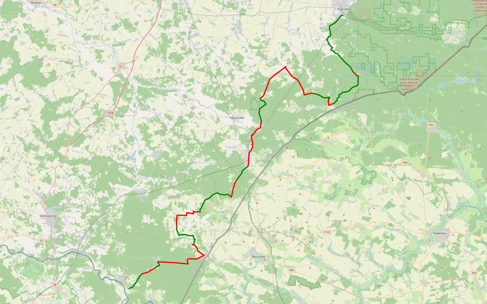 Map of Trasa do Hajnówki TP - 89.7 km offroad trail, Hajnówka County
