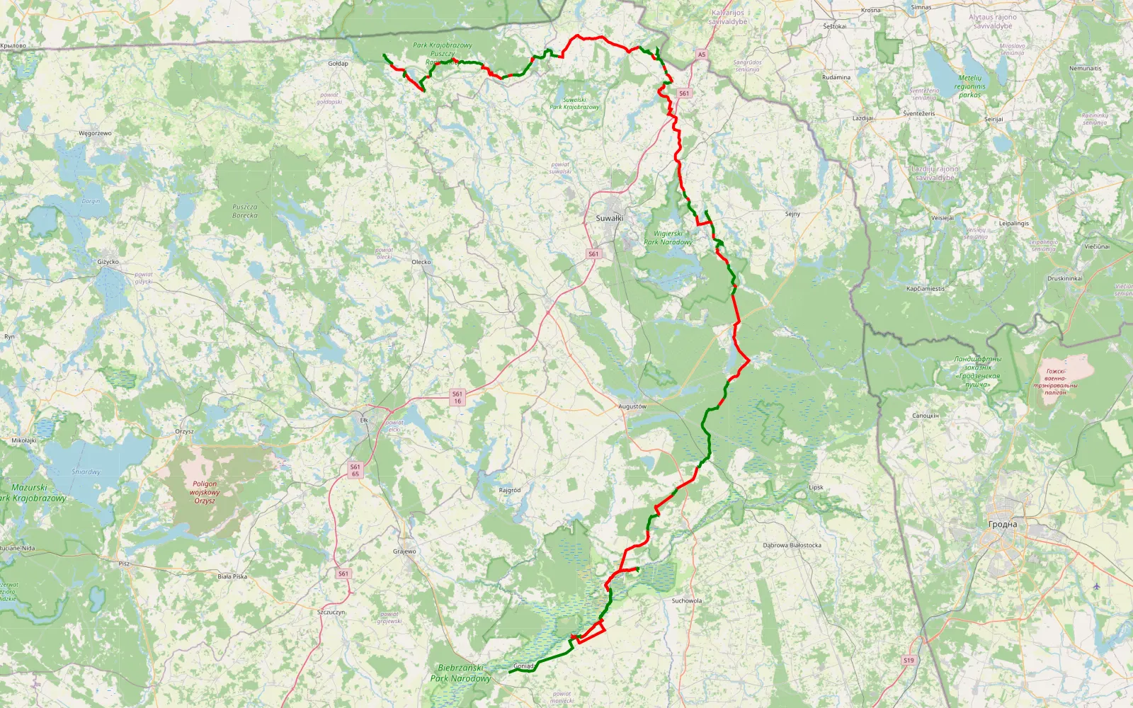 Map of Ruska Buda do Agro Puszcza Romnicka - ZIMA - 225.4 km offroad trail, Augustów County