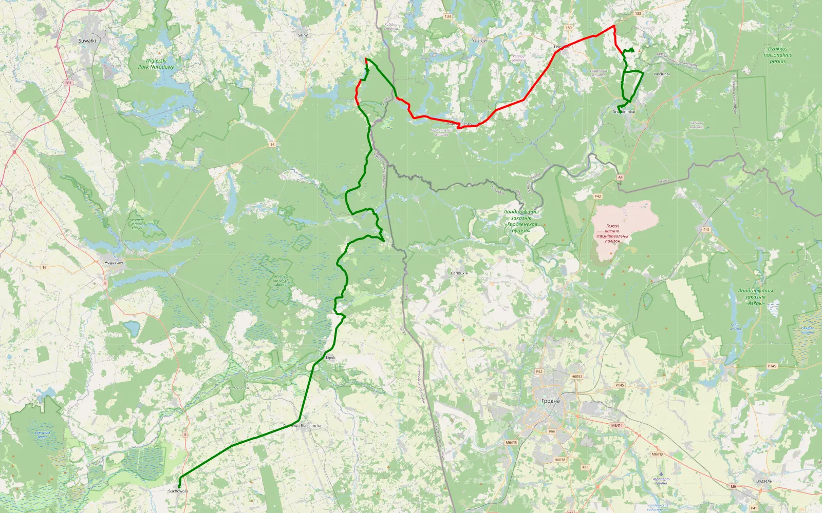 Mapa trasy Suchowola - Ricieliai styczeń 2023 - 81 km trasy offroad, Powiat Sejneński