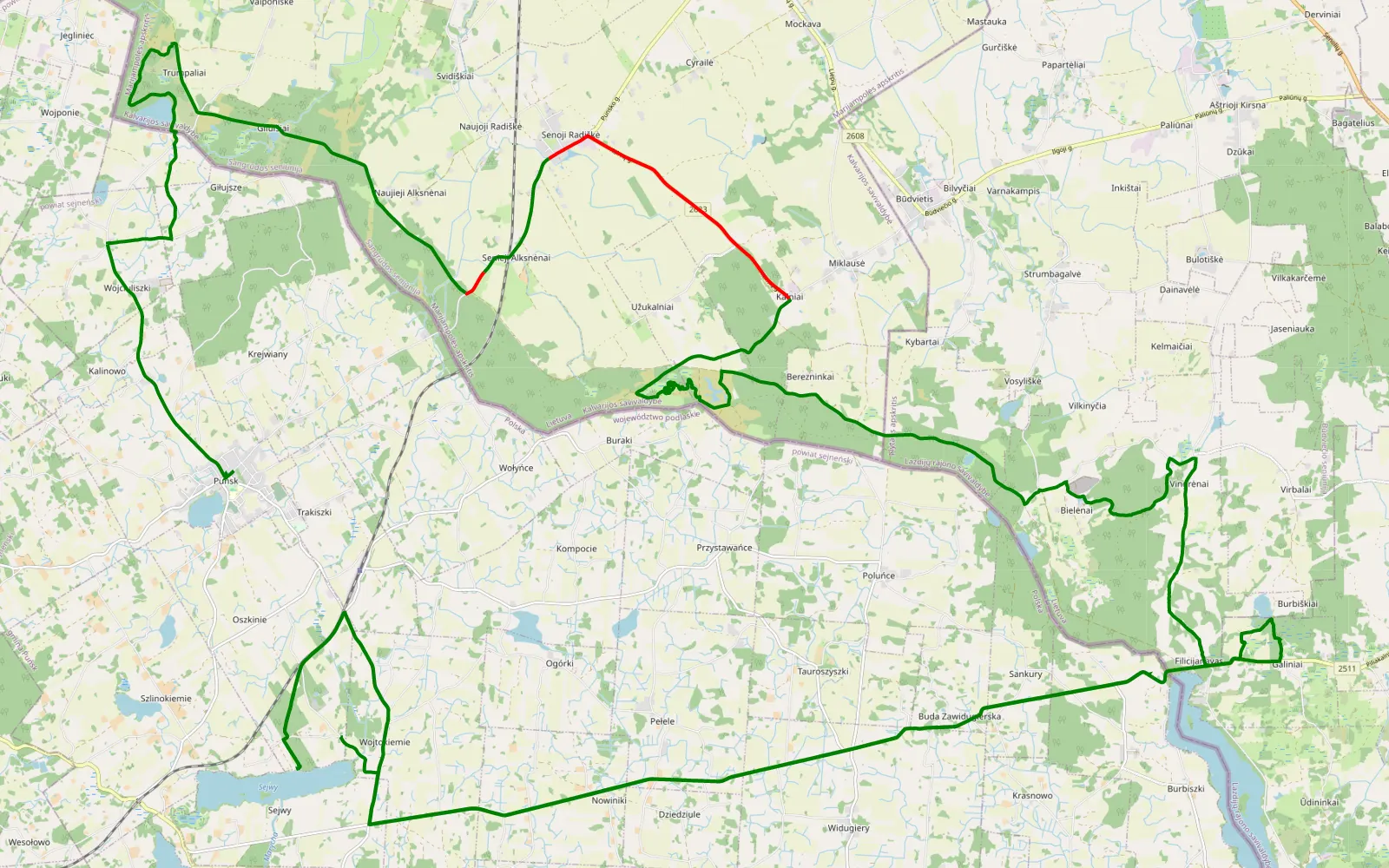 Mapa trasy MORG Suwałki dzień 1 - 35.2 km trasy offroad, Kalvarijos savivaldybė
