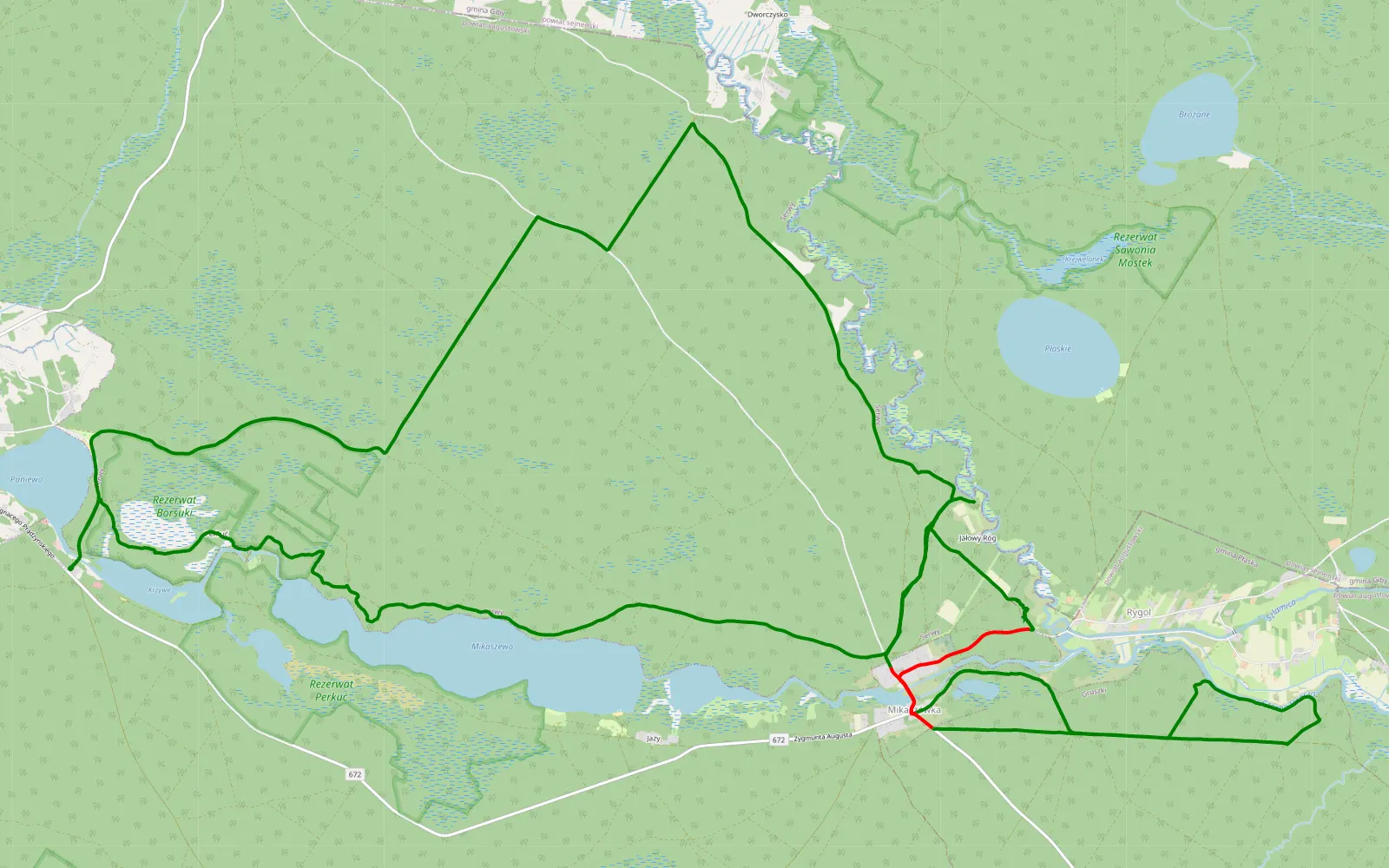 Mapa trasy Milaszóka - 33.6 km trasy offroad, Powiat Augustowski