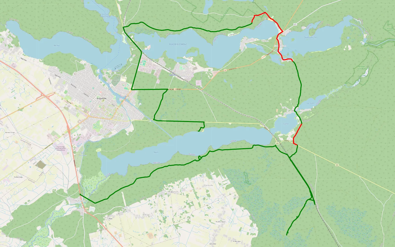 Mapa trasy Białobrzegi - 32.1 km trasy offroad, Powiat Augustowski