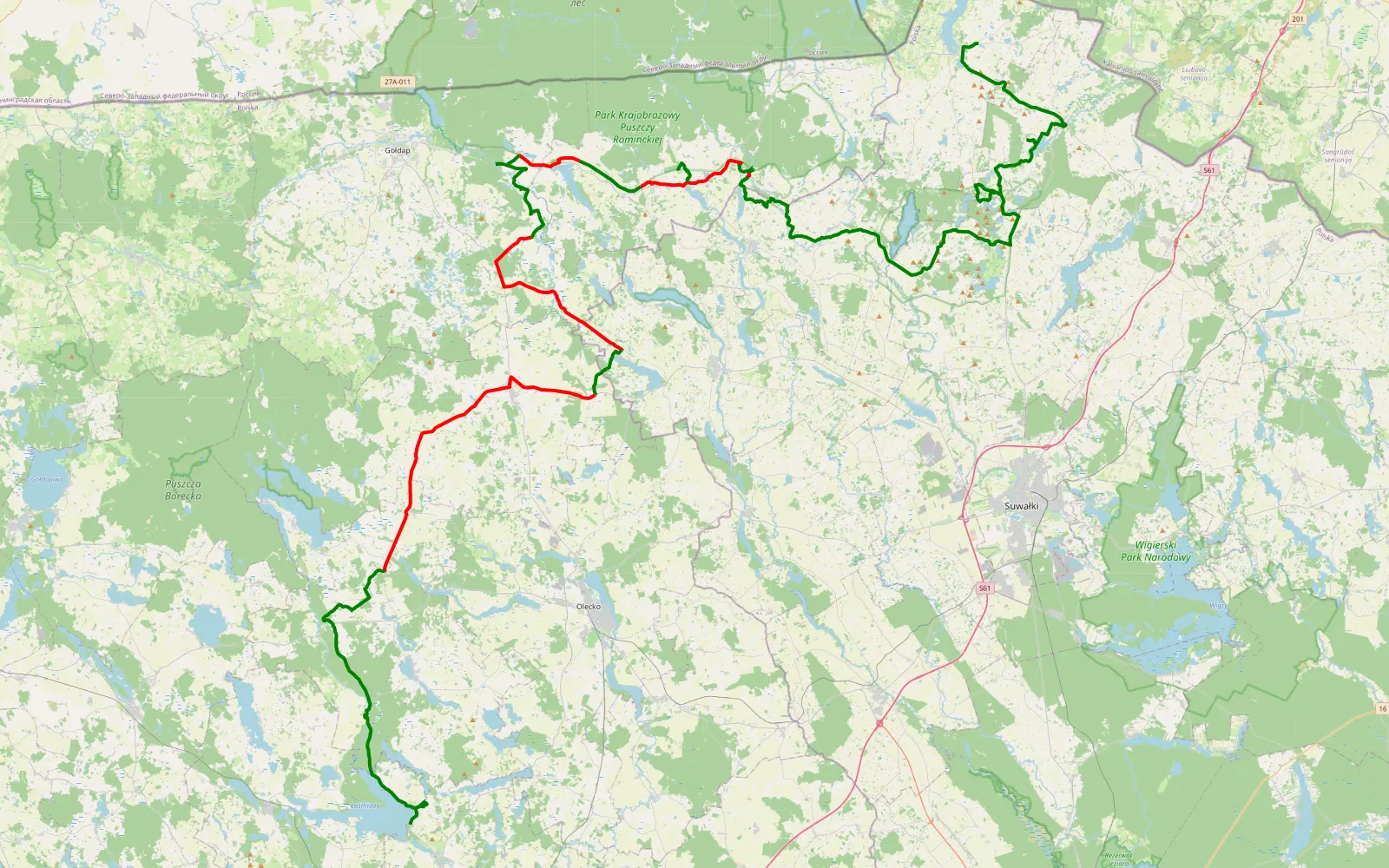 Map of 4x4Wiżajny - fzien3 - 91.2 km offroad trail, Gołdap County