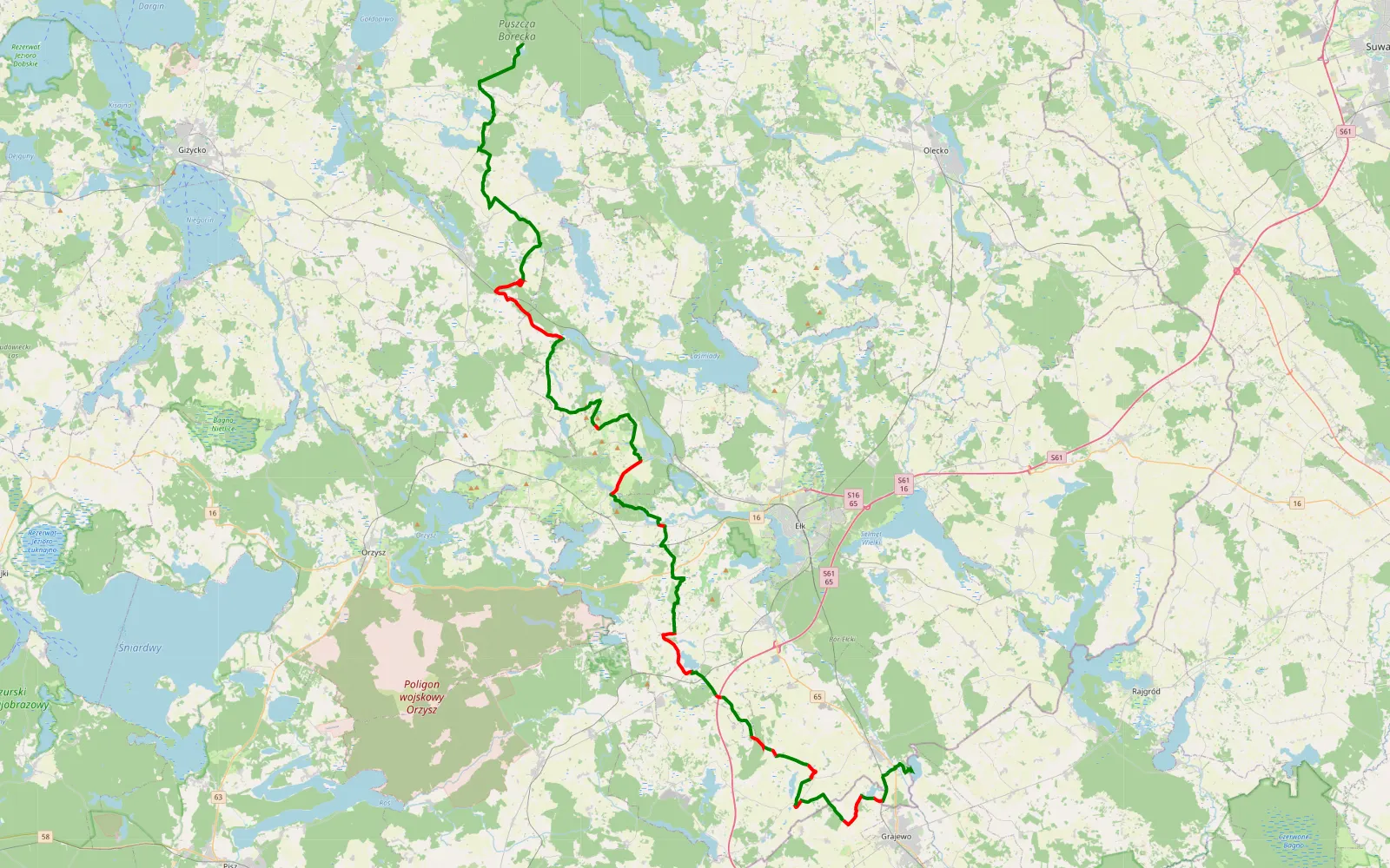 Mapa trasy Toczyłowo - Lipowo - 87.2 km trasy offroad, Powiat Ełcki