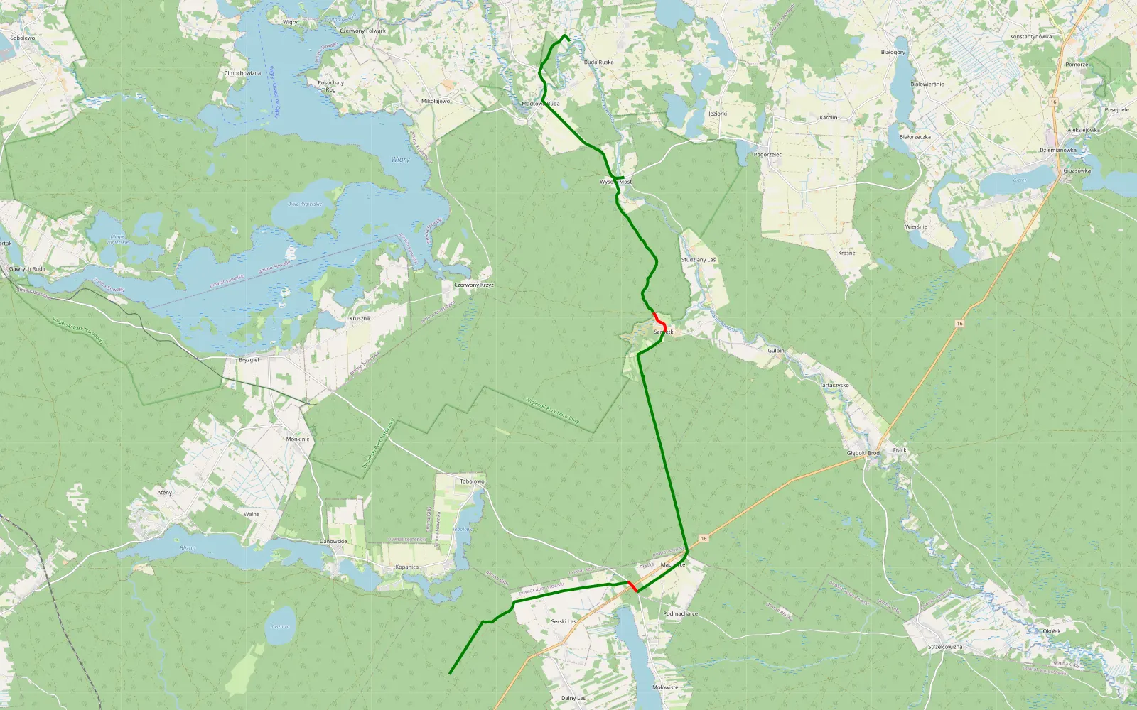 Mapa trasy Trasa offroad 16.5 km, Powiat Sejneński - 16.5 km trasy offroad, Powiat Sejneński