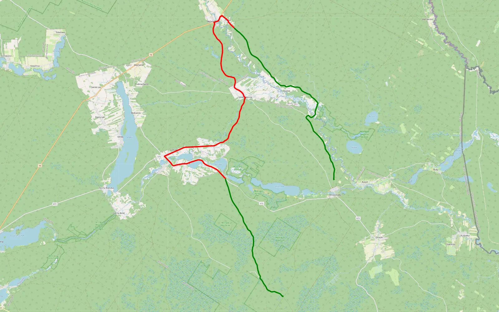 Mapa trasy Milaszóka - Wołkusz - 39 km trasy offroad, Powiat Augustowski