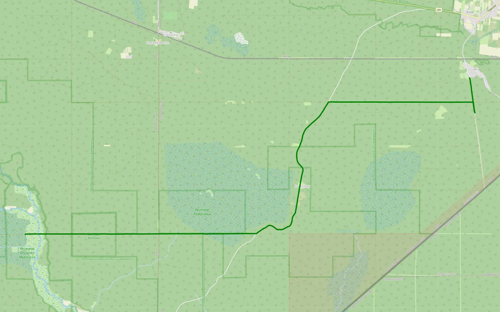 Map of Białowieża - 14.8 km offroad trail, Hajnówka County