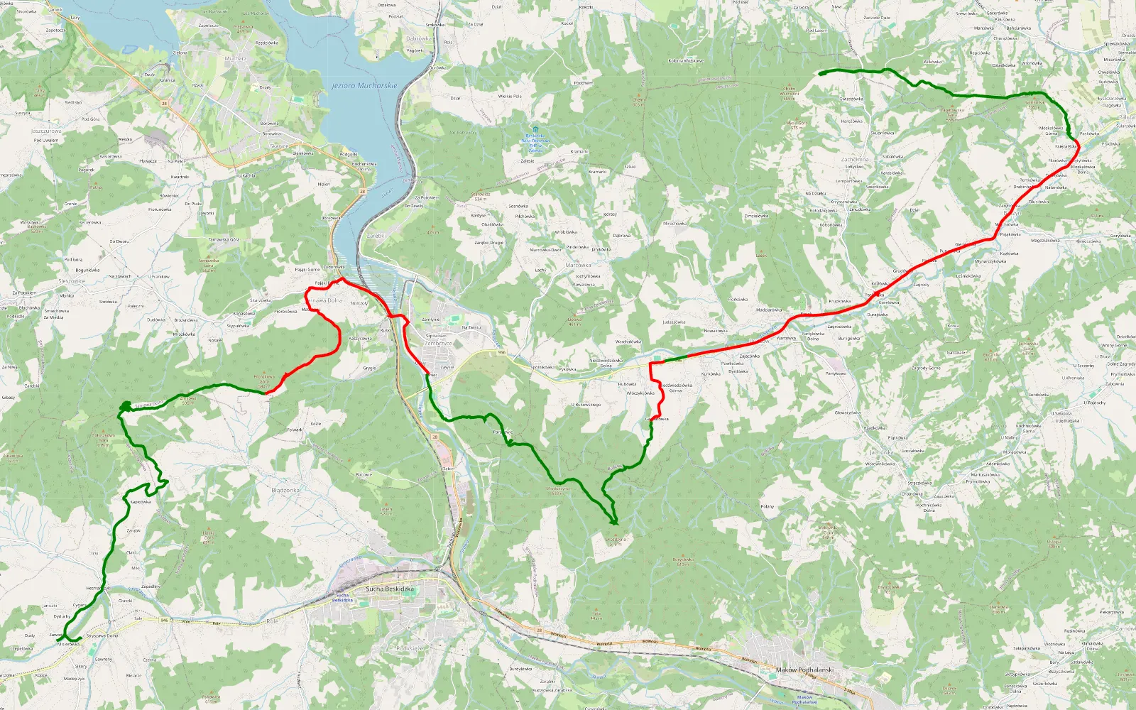 Mapa trasy Zachełmna - Gołoszka - 32.2 km trasy offroad, Powiat Suski