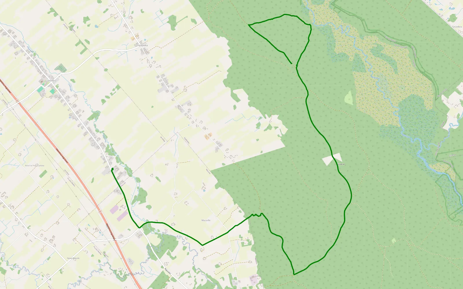 Mapa trasy Topiłówka - Janówka - 10.3 km trasy offroad, Powiat Augustowski
