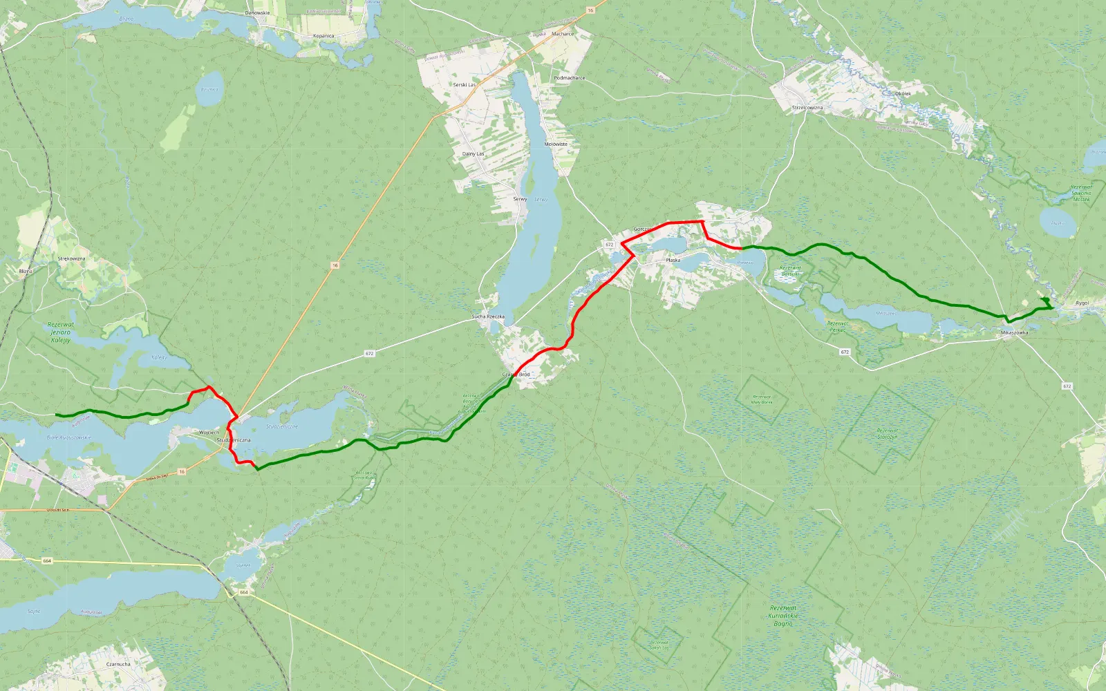 Mapa trasy Wojciech - Mikaszówka - 31.2 km trasy offroad, Powiat Augustowski