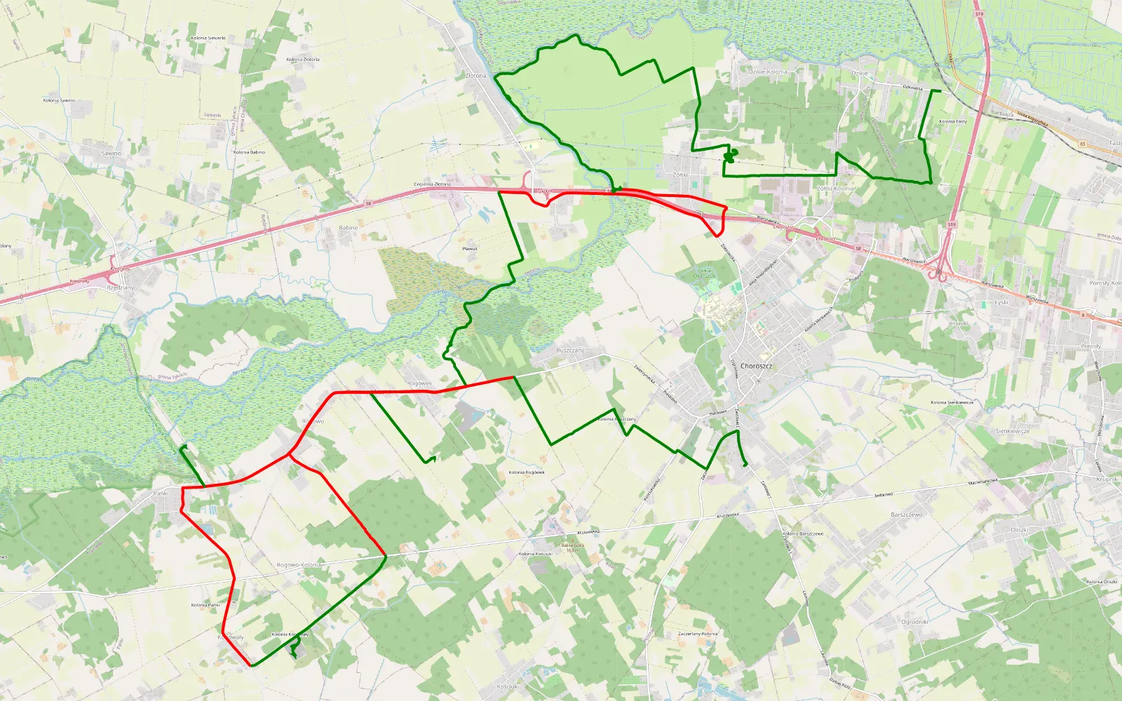 Mapa trasy 24 choroszcz - 45.2 km trasy offroad, Powiat Białostocki