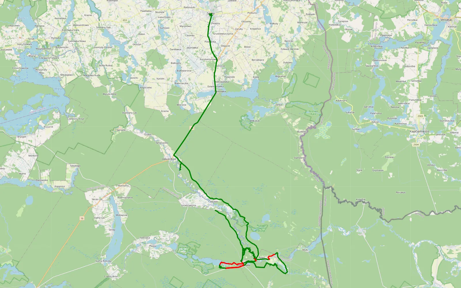 Mapa trasy Augustów 1 - 54.7 km trasy offroad, Powiat Augustowski