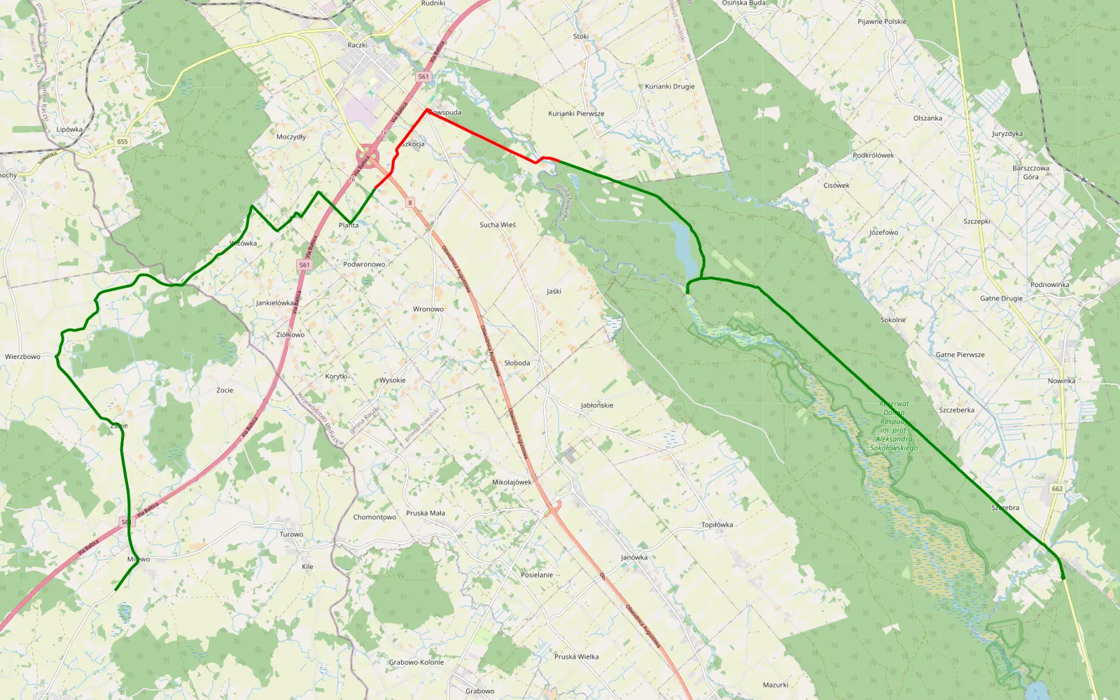 Map of Szczebra - Milewo - 18.5 km offroad trail, Augustów County