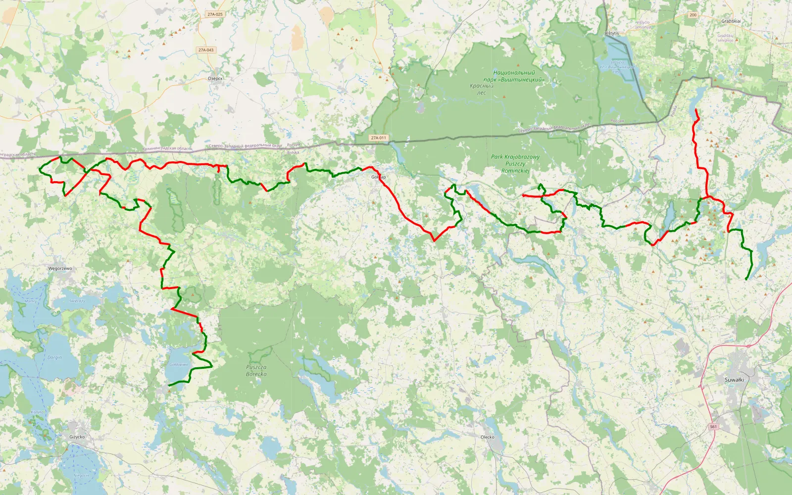 Map of Q - 225.1 km offroad trail, Gołdap County