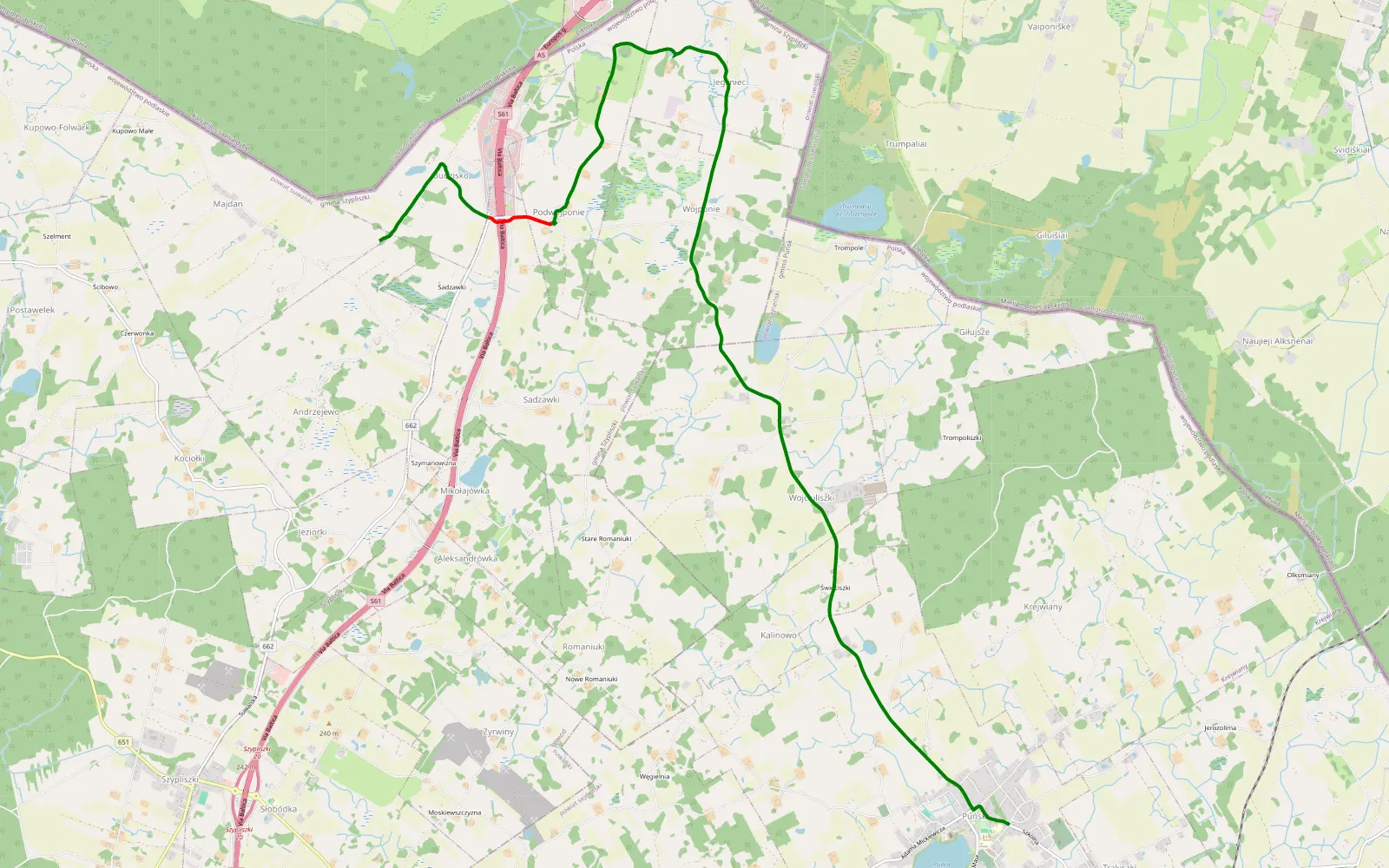 Mapa trasy Sadzawki - Puńsk - 8.3 km trasy offroad, Powiat Suwalski