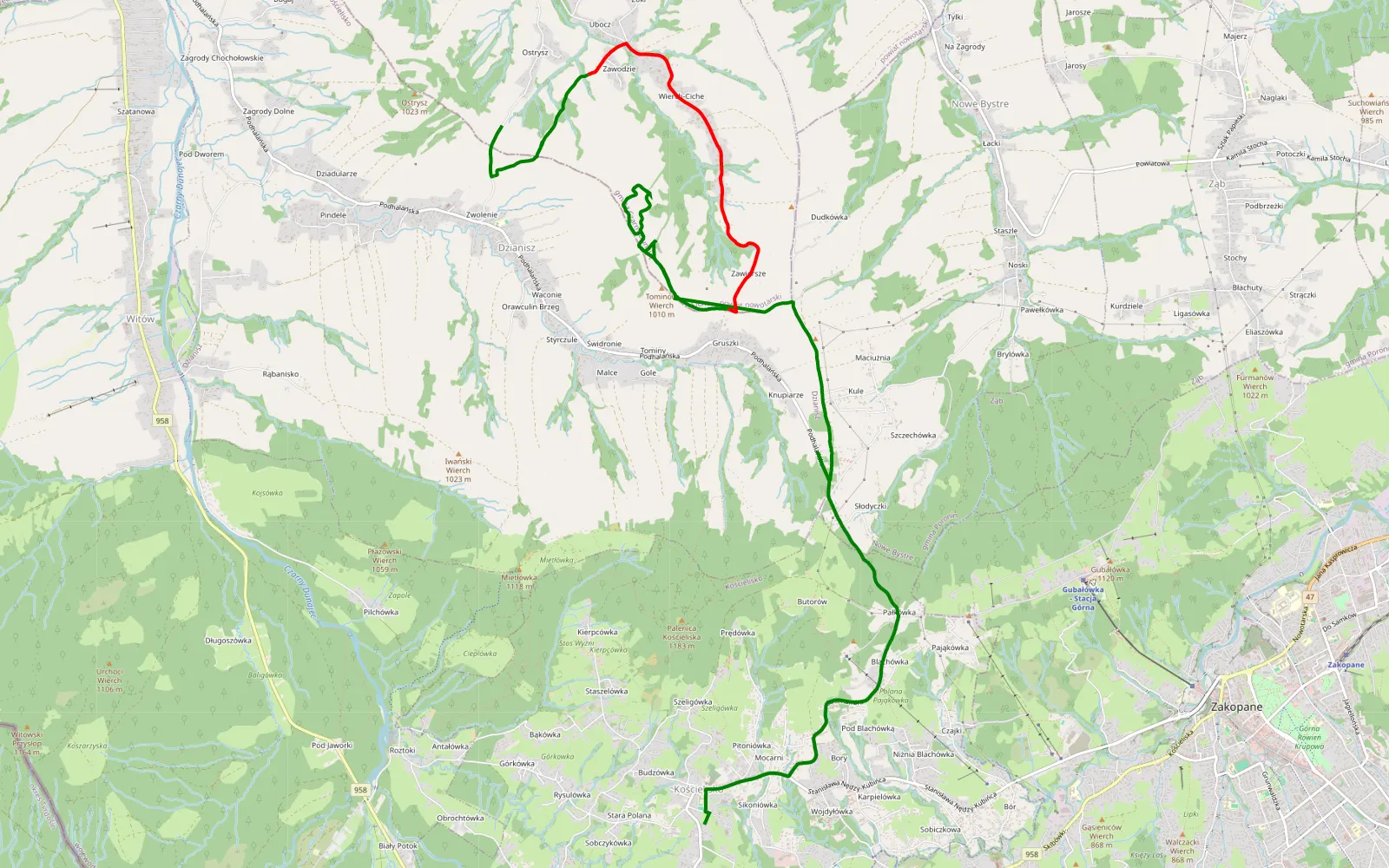 Map of Kościelisko - Dzianisz - 8 km offroad trail, Nowy Targ County