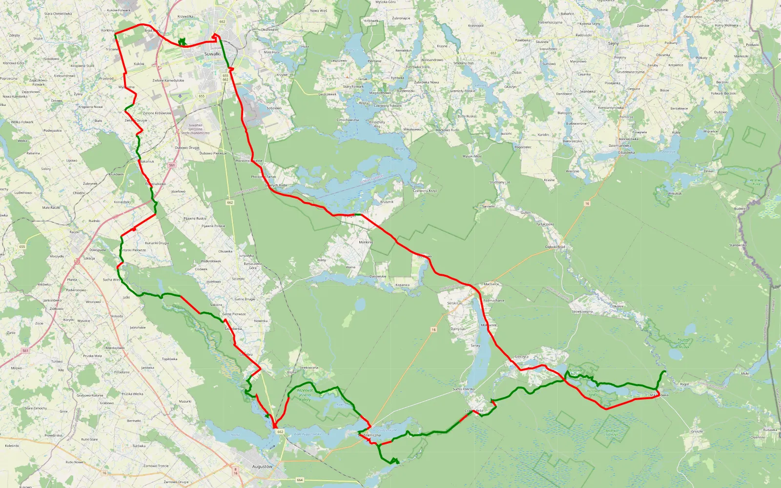 Mapa trasy Jałowy Róg - Jałowy Róg - 146.8 km trasy offroad, Powiat Augustowski