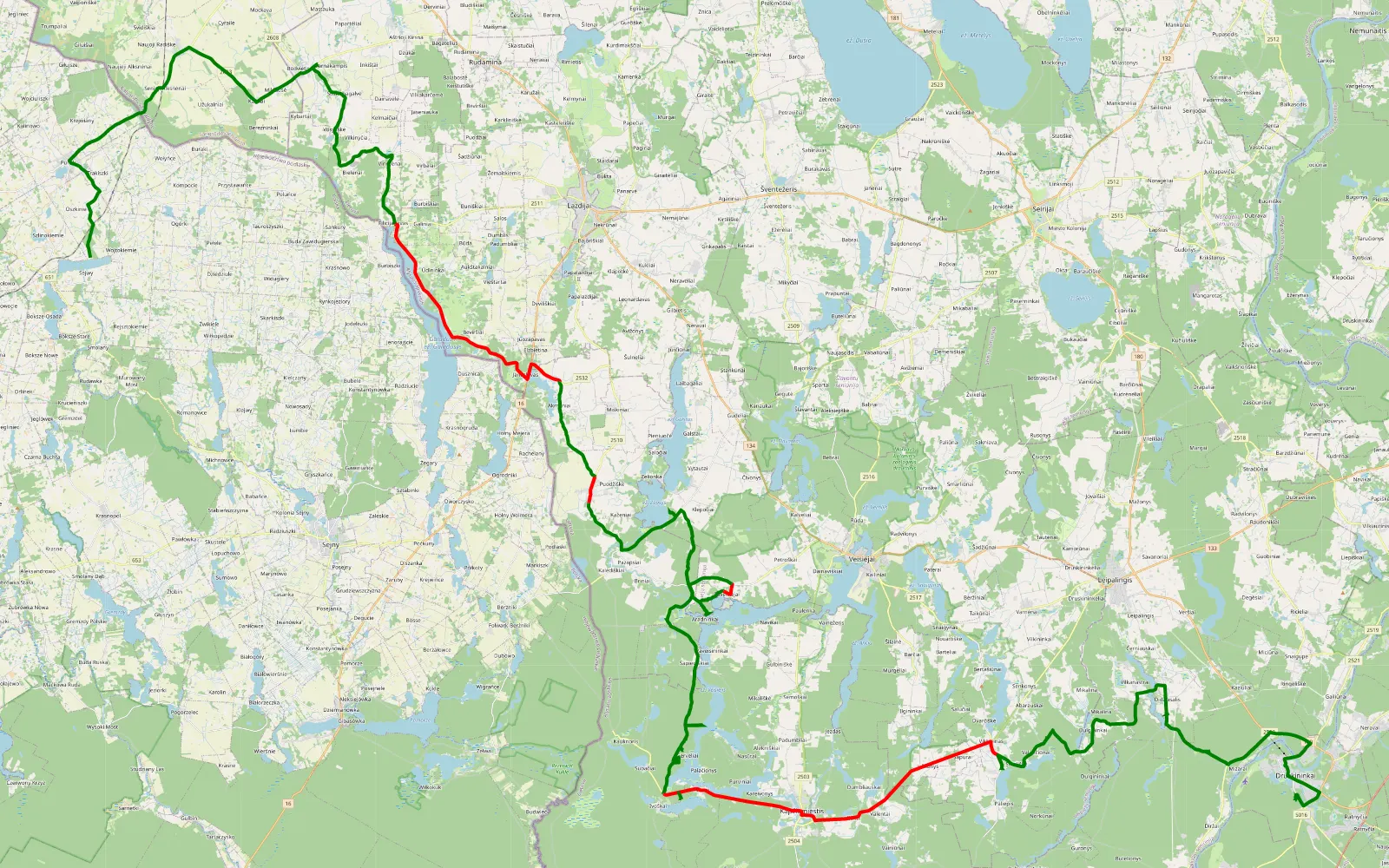 Mapa trasy Szyłajnie - Druskininkai - 92.6 km trasy offroad, Lazdijų rajono savivaldybė