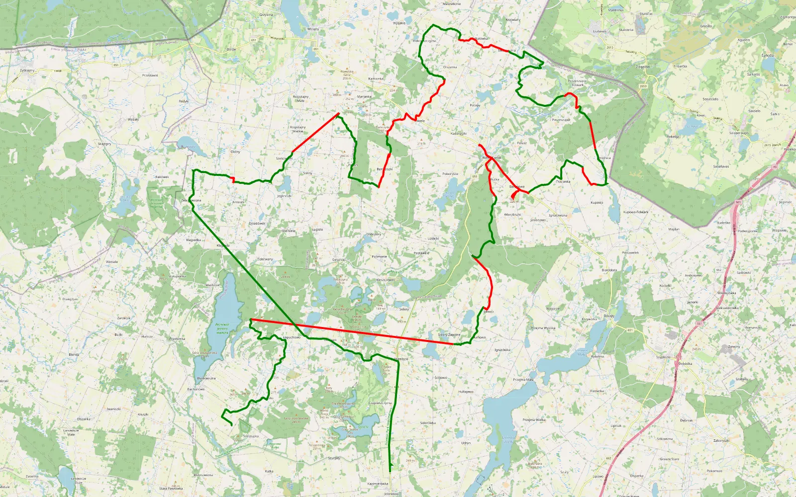 Map of Szeszupka - Kazimierówka - 69.9 km offroad trail, Suwałki County