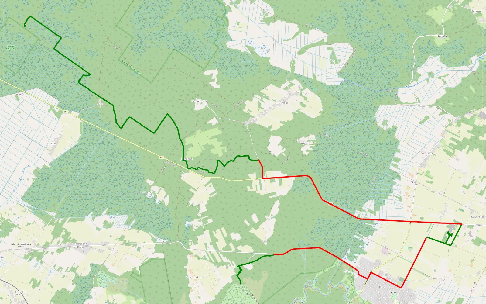 Mapa trasy Balinka - Jasionowo - 31.8 km trasy offroad, Powiat Augustowski