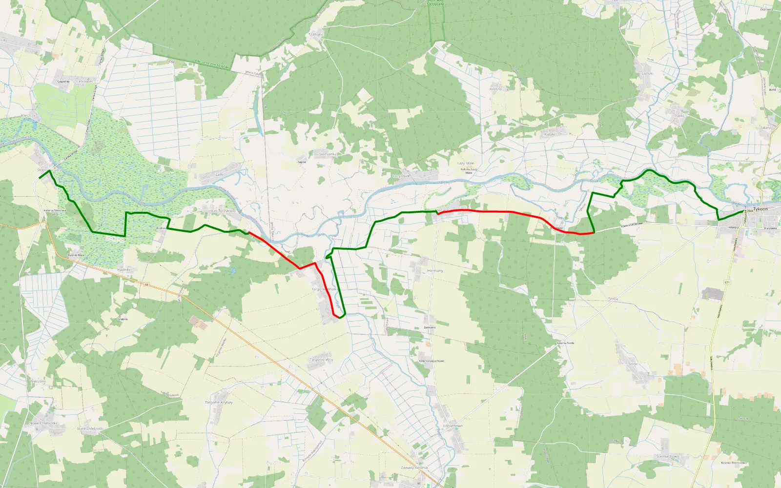 Mapa trasy Tykocin - Góra Strykowa - 20.3 km trasy offroad, Powiat Białostocki
