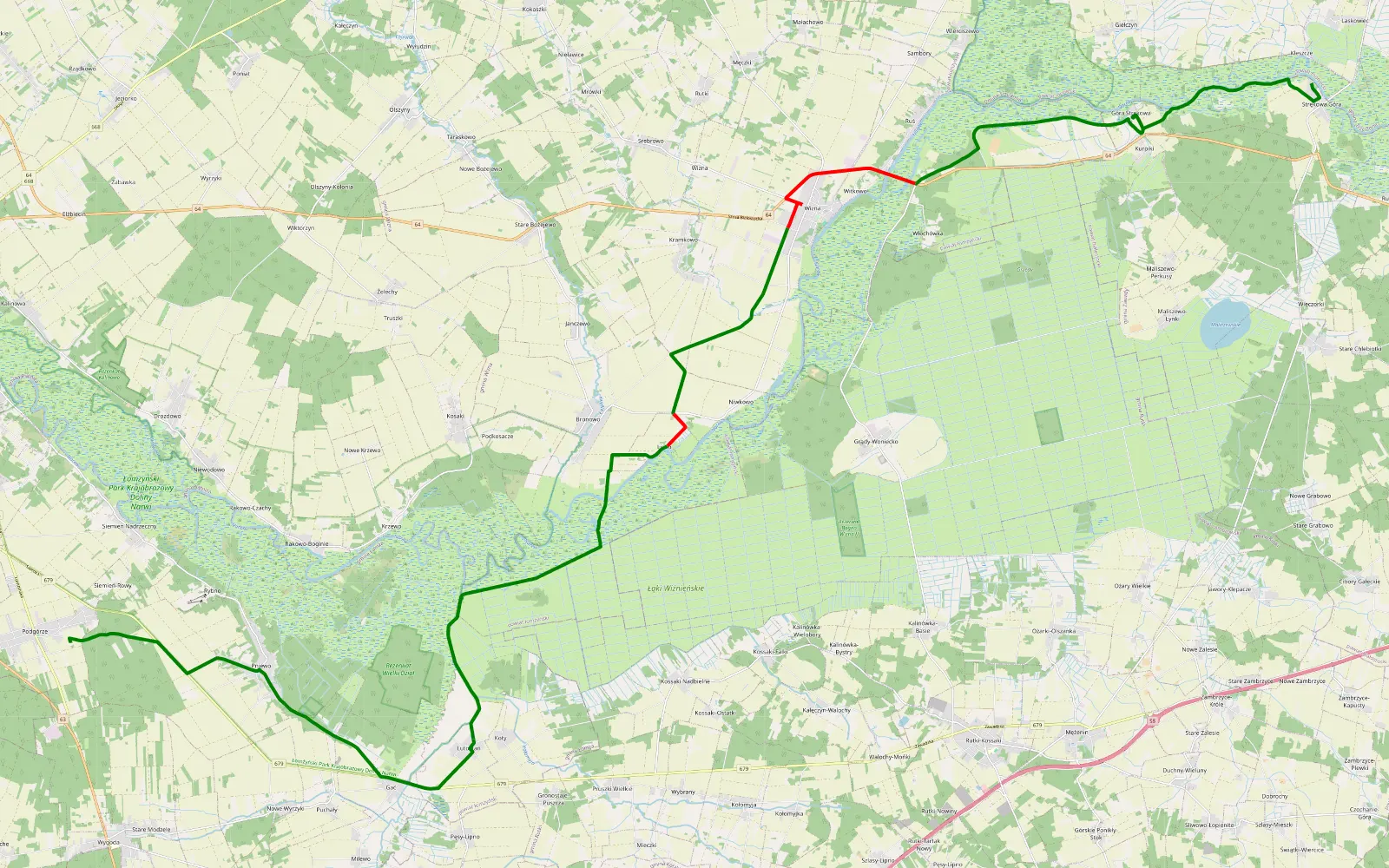 Mapa trasy Strękowa-Podgórze - 32.6 km trasy offroad, Powiat Łomżyński