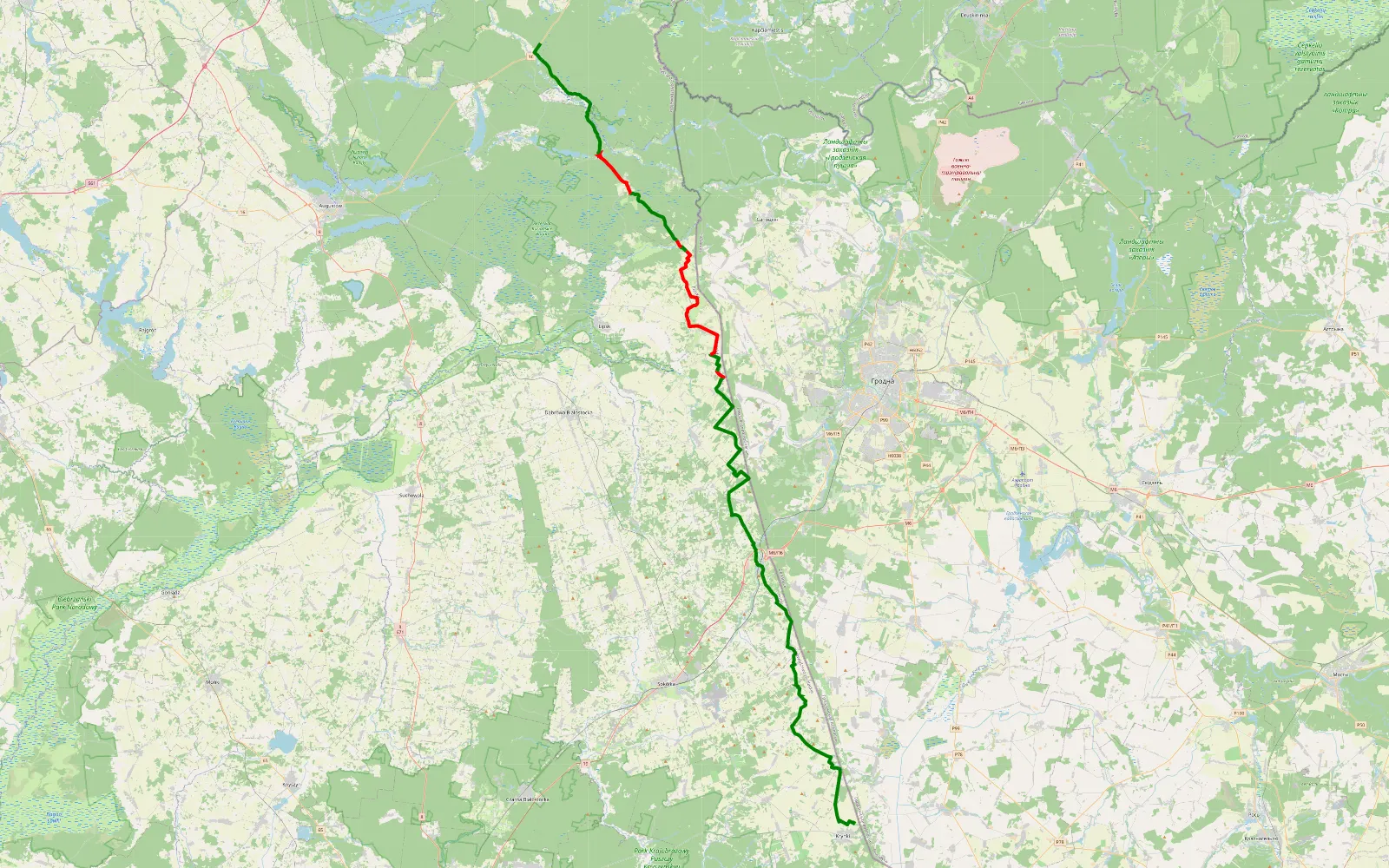 Map of Krynki - Frącki - 70.1 km offroad trail, Augustów County