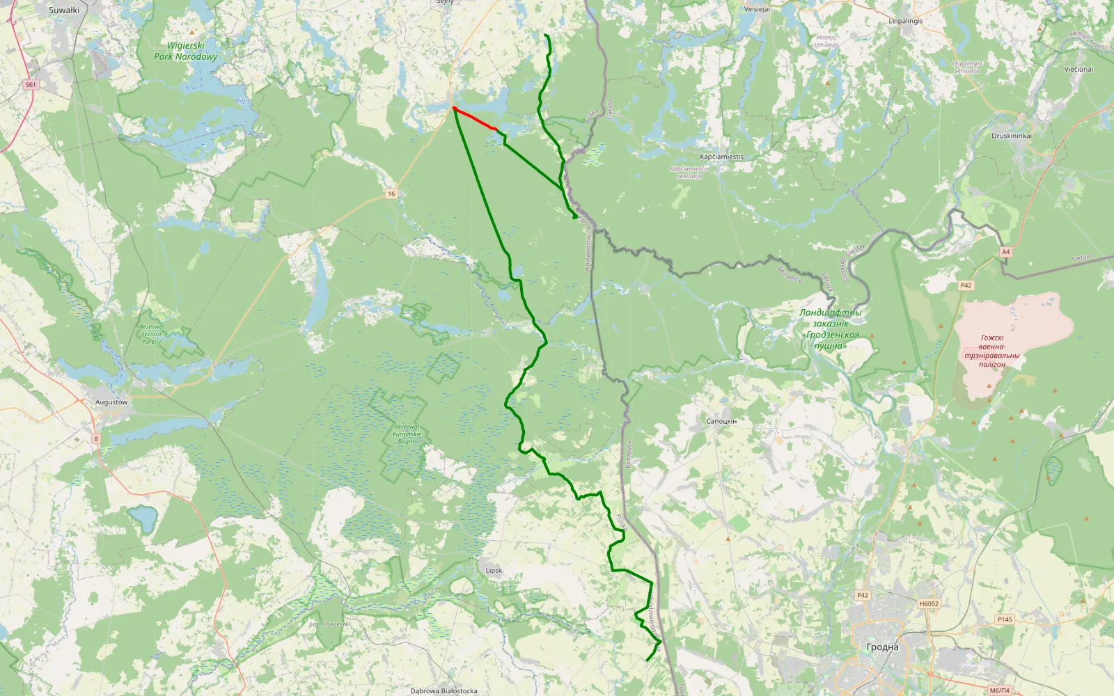 Mapa trasy Berżniki - Jaginty - 41.3 km trasy offroad, Powiat Sejneński