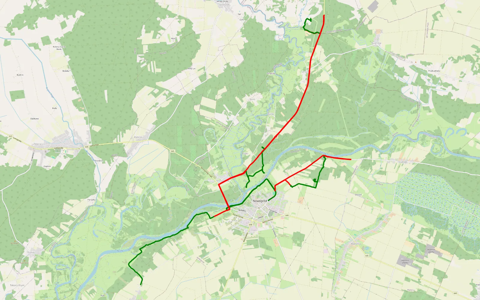 Mapa trasy Nowogród - Jankowo-Młodzianowo - 37.1 km trasy offroad, Powiat Łomżyński