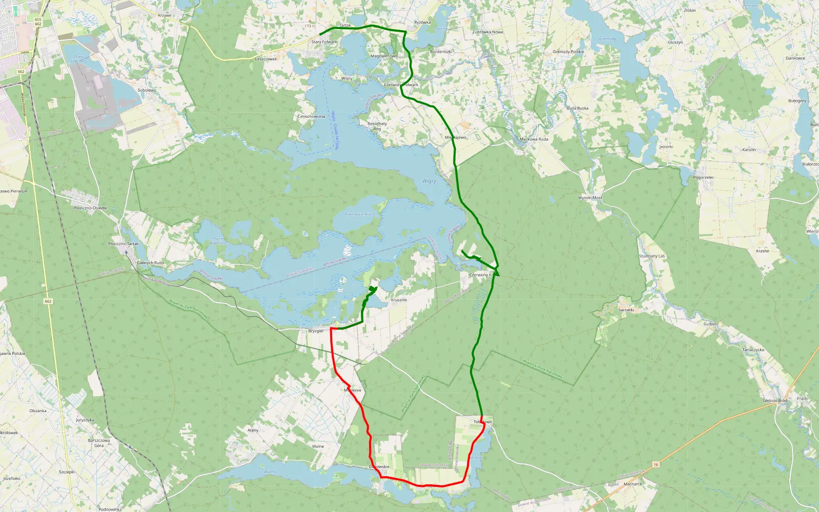 Mapa trasy Leszczewek - Bryzgiel - 25.8 km trasy offroad, Powiat Sejneński