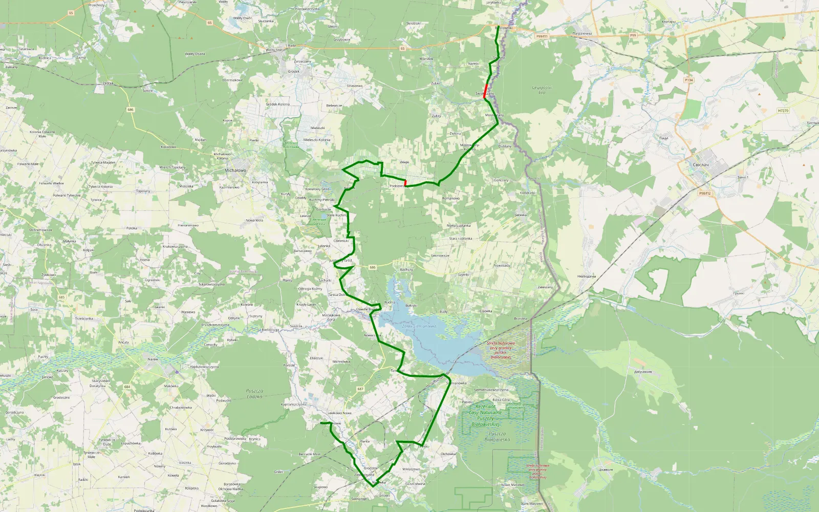 Mapa trasy Bielowieza part 2 - Bobrowniki - 26.2 km trasy offroad, Powiat Białostocki