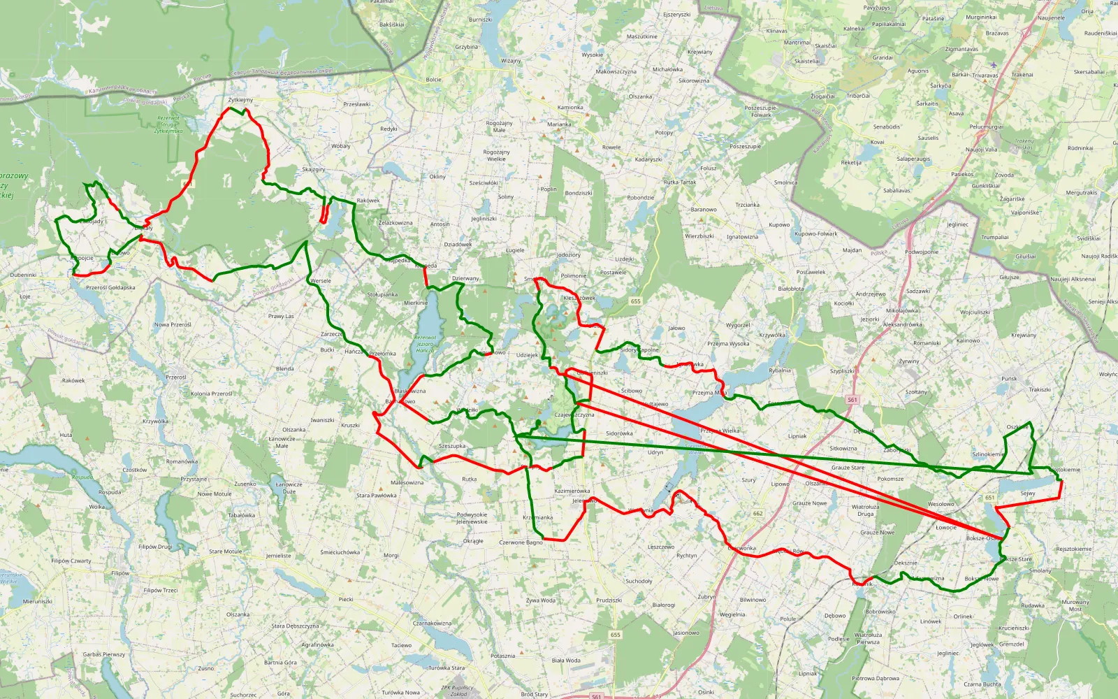 Mapa trasy trasa - 182.7 km trasy offroad, Powiat Suwalski