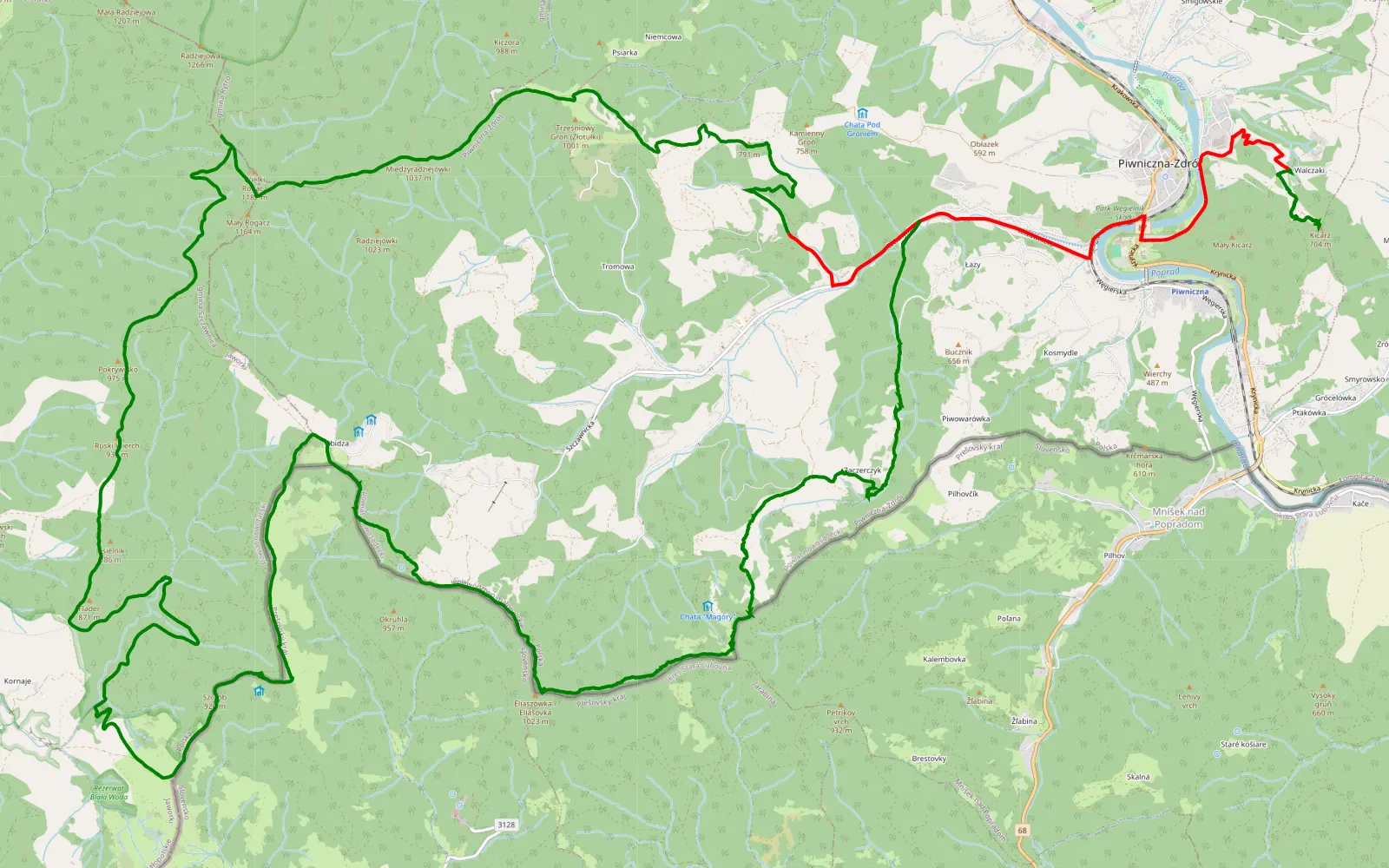 Map of Piwniczna-Zdrój - Przełęcz Żłobki - Eliaszówka - Borownice — 39.7 km offroad trail, Nowy Sącz County