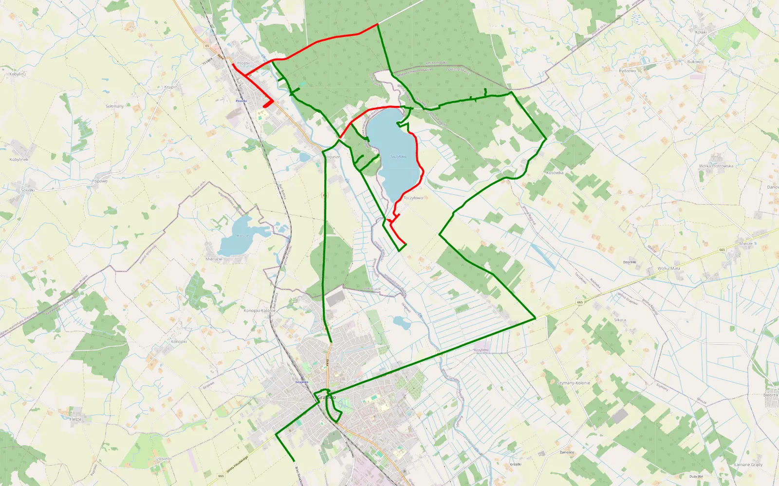 Mapa trasy Grajewo - 22.4 km trasy offroad, Powiat Grajewski
