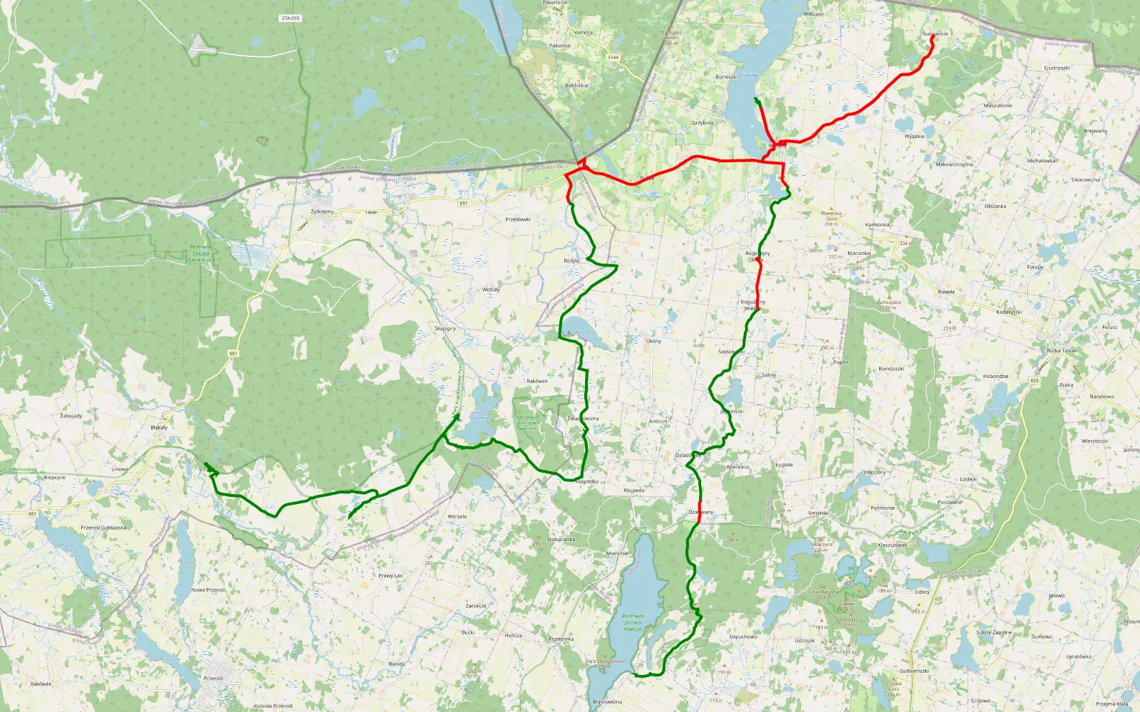 Map of Błaskowizna - Stańczyki - 62.3 km offroad trail, Suwałki County