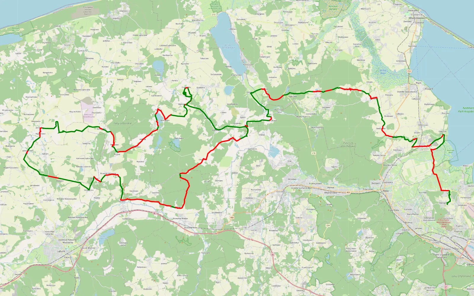 Map of Dębogórze - Kniewo - 137.9 km offroad trail, Wejherowo County