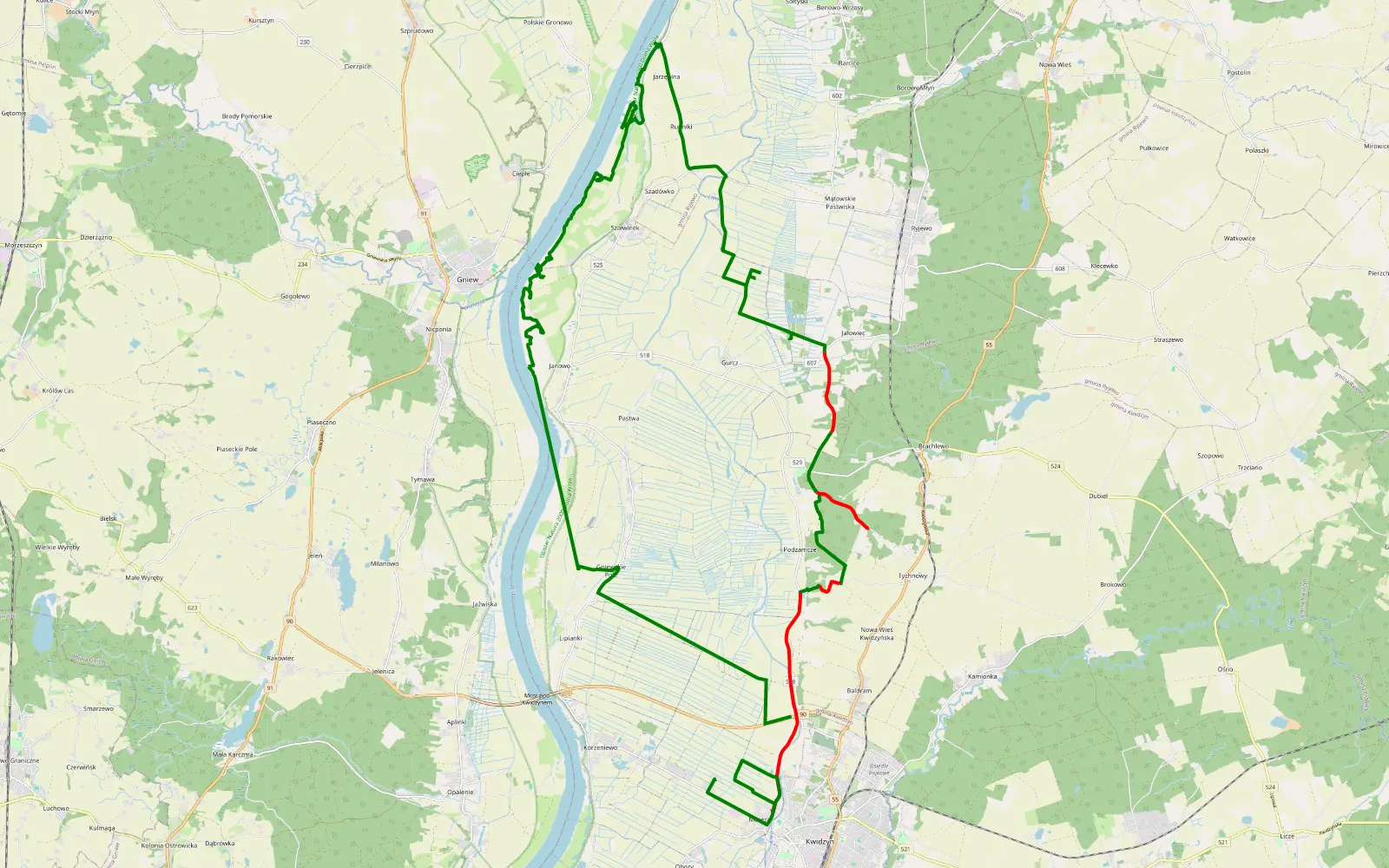 Mapa trasy Górna - Mareza - 20.5 km trasy offroad, Powiat Kwidzyński
