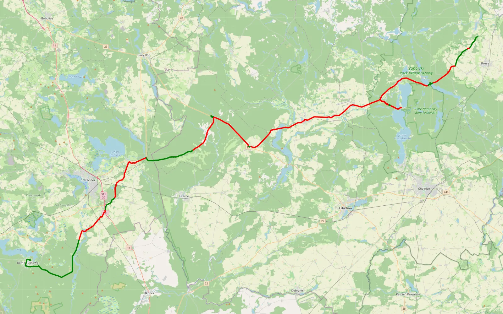 Map of Zalesie - Borne Sulinowo - 105.7 km offroad trail, Człuchów County