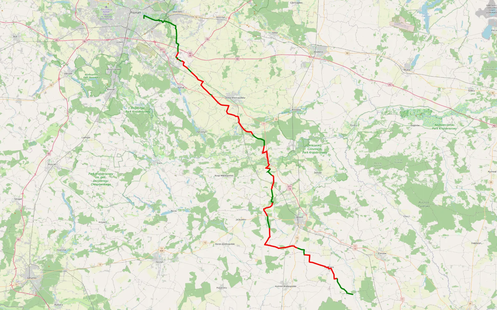 Map of Wielkopolska 4x4 Poznań-Bugaj - 91.9 km offroad trail, Środa Wielkopolska County