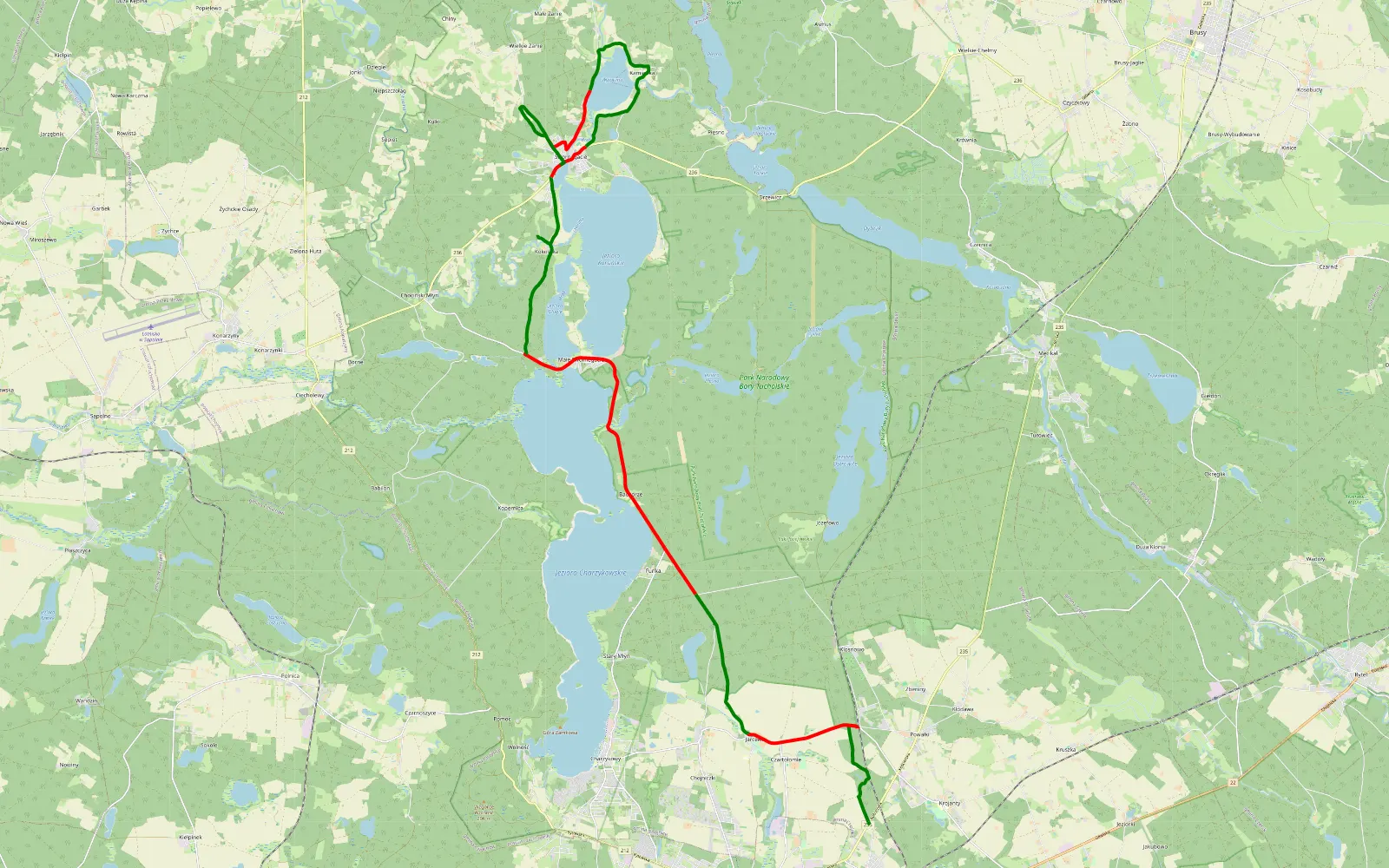 Mapa trasy Grunsberg - Swornegacie - 33 km trasy offroad, Powiat Chojnicki