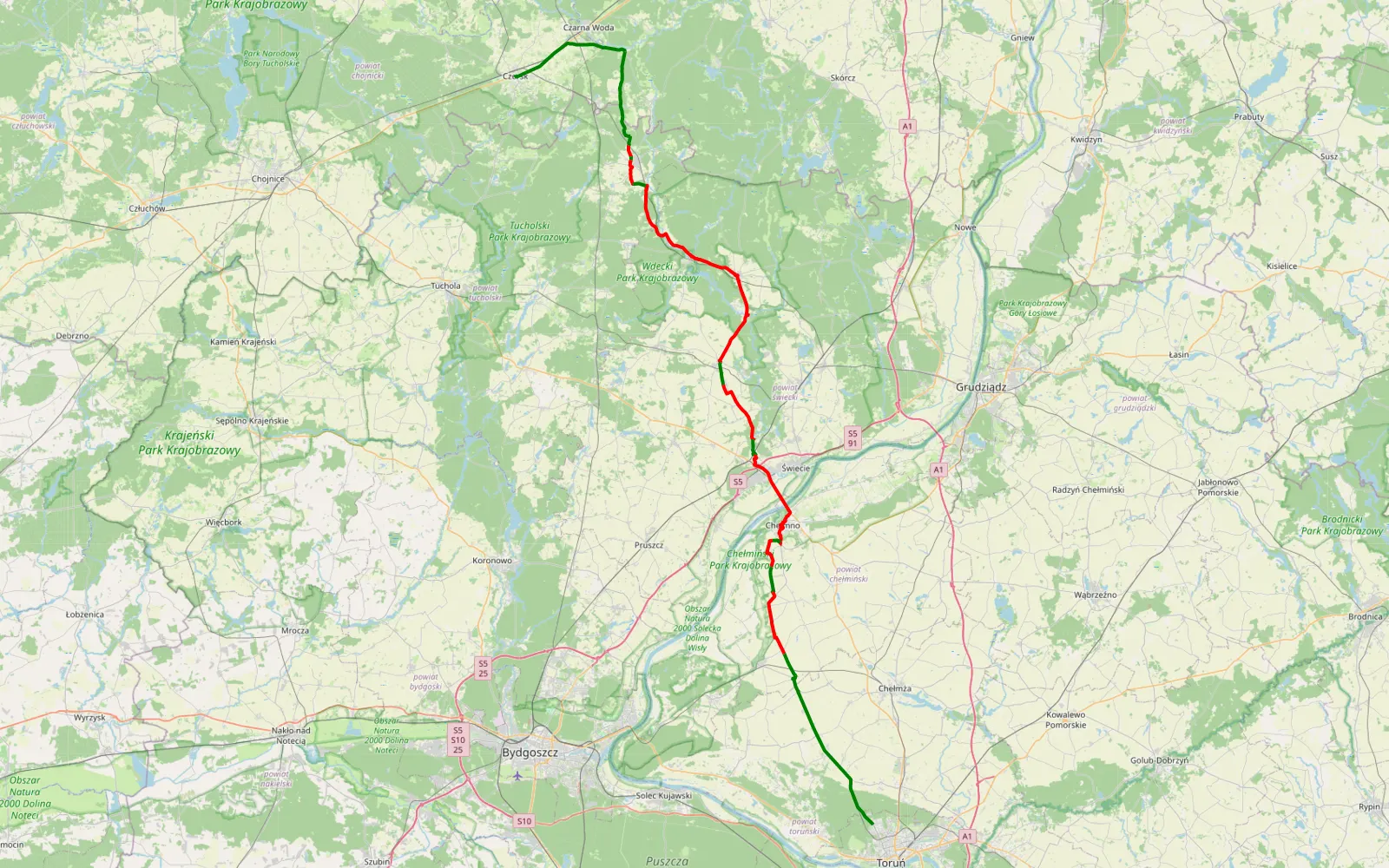 Mapa trasy Czersk - Wrzosy - 88.9 km trasy offroad, Powiat Świecki