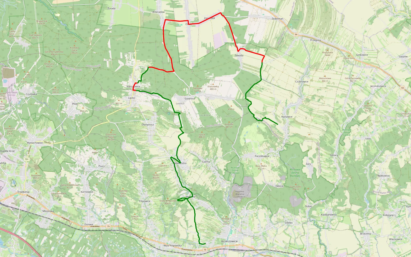 Map of Tenczynek - Racławice z malym kolkiem na miekini - 25.1 km offroad trail, Olkusz County