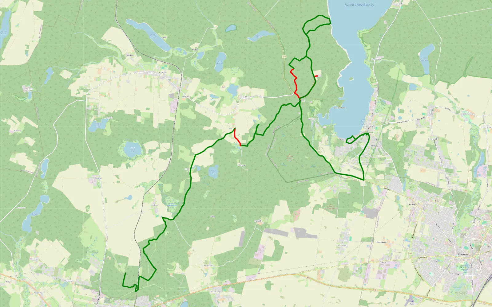 Map of Kiełpin - Charzykowy - 25.4 km offroad trail, Człuchów County