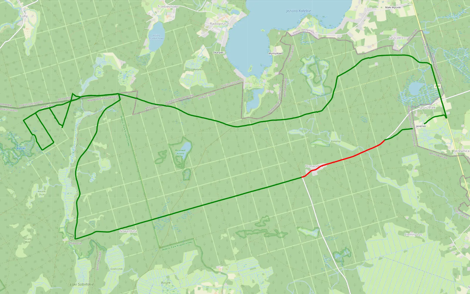 Map of Jaszczerek - 26.3 km offroad trail, Świecie County
