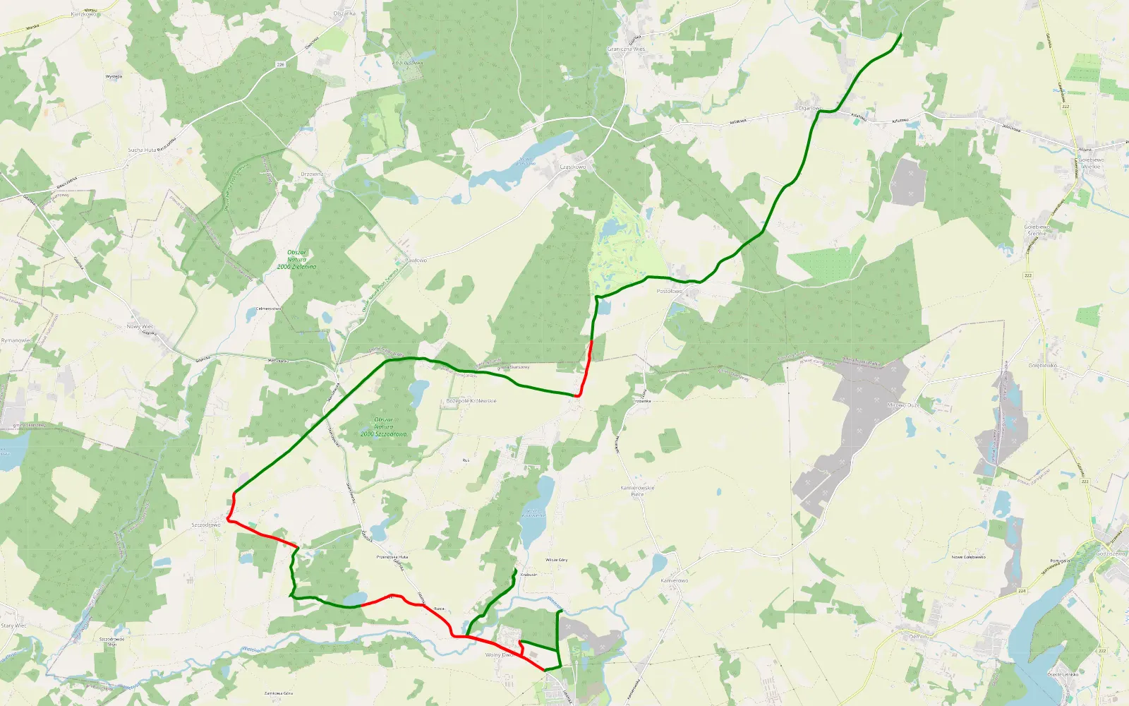 Map of Wolny Dwór - Elganowo - 20.3 km offroad trail, Starogard County