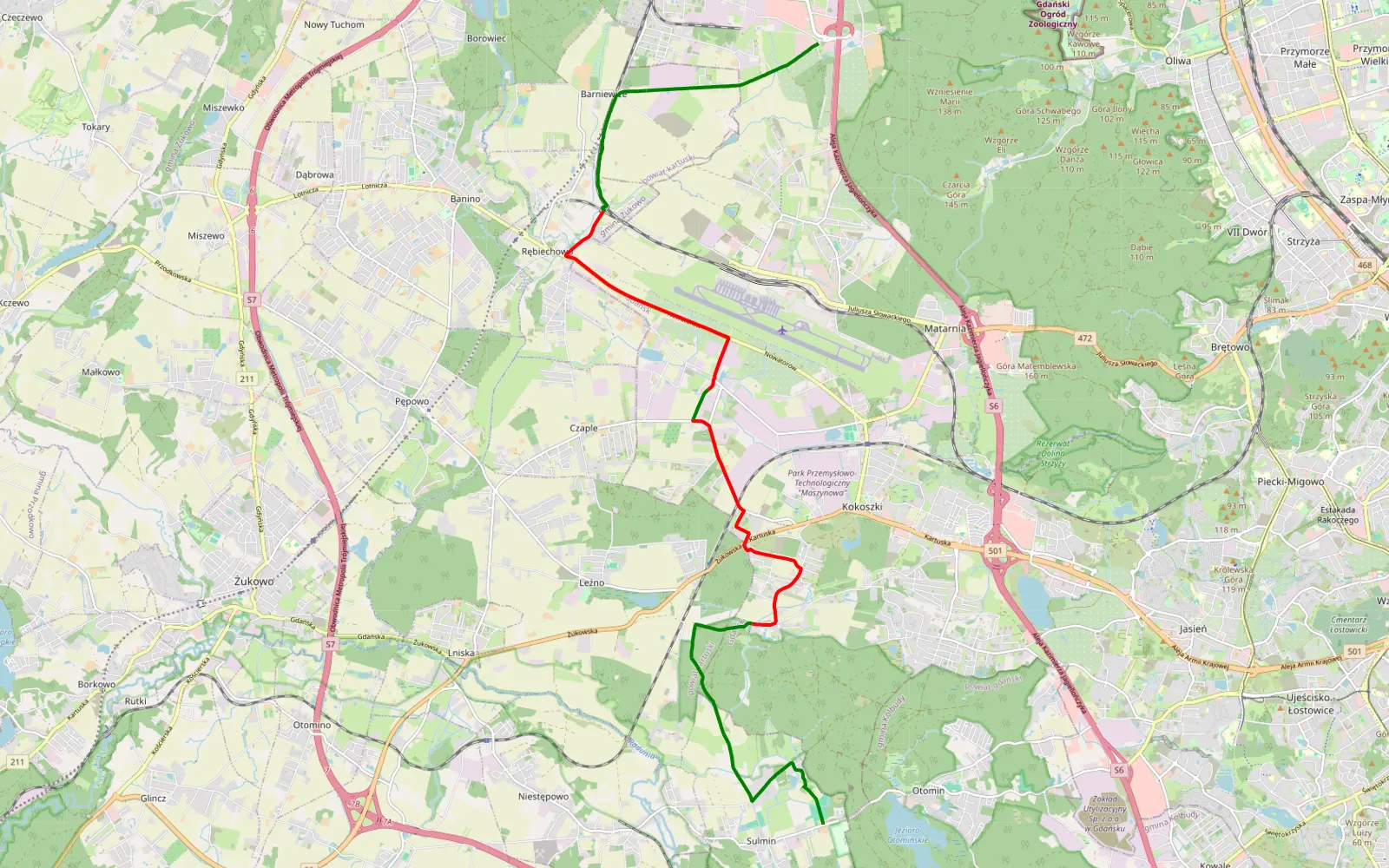 Mapa trasy Sulmin - Owczarnia - 15.9 km trasy offroad, Powiat Kartuski