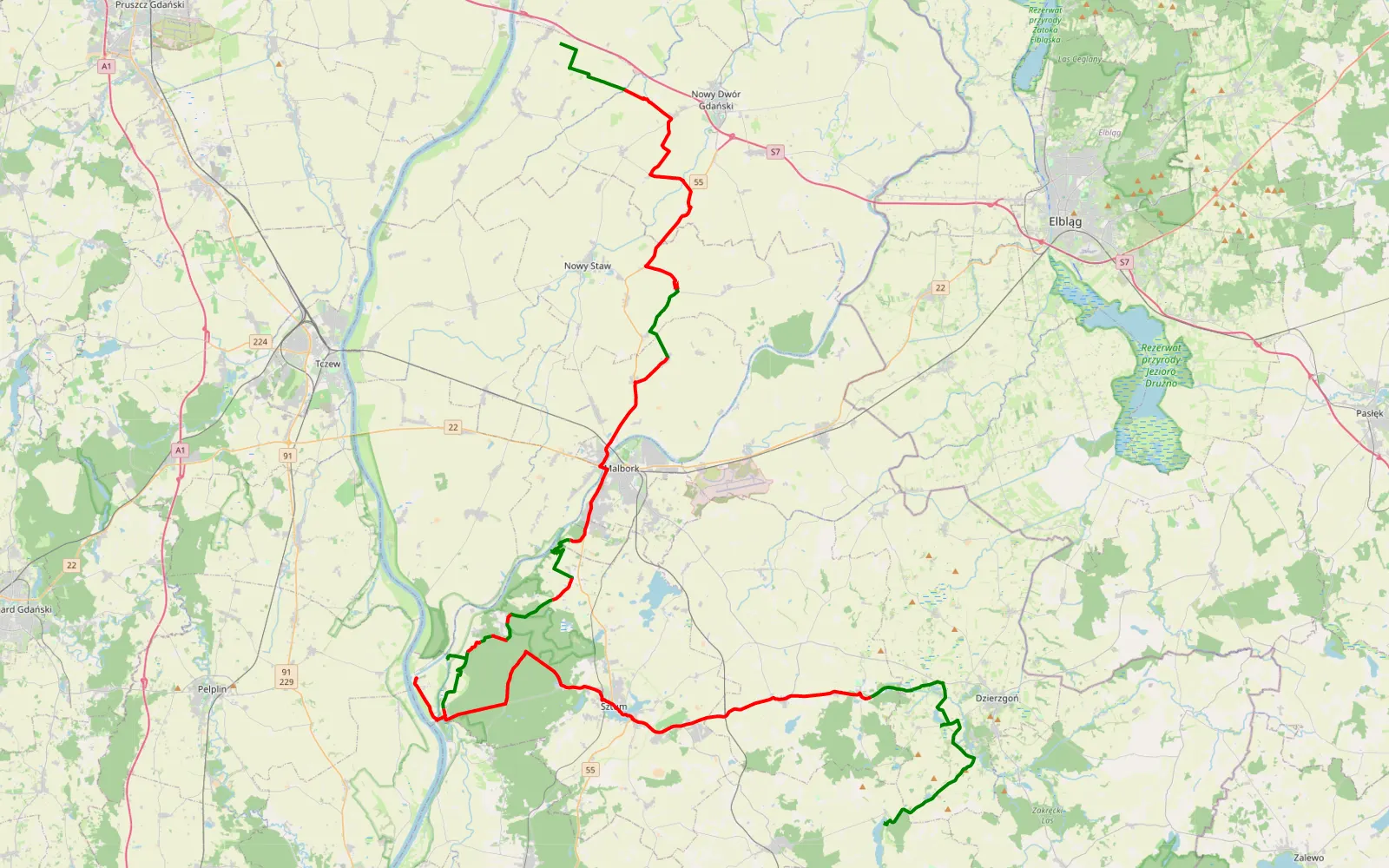 Mapa trasy Road to Hell, ale nie na Hel - Pomorscy Szwendacze - 97.2 km trasy offroad, Powiat Sztumski