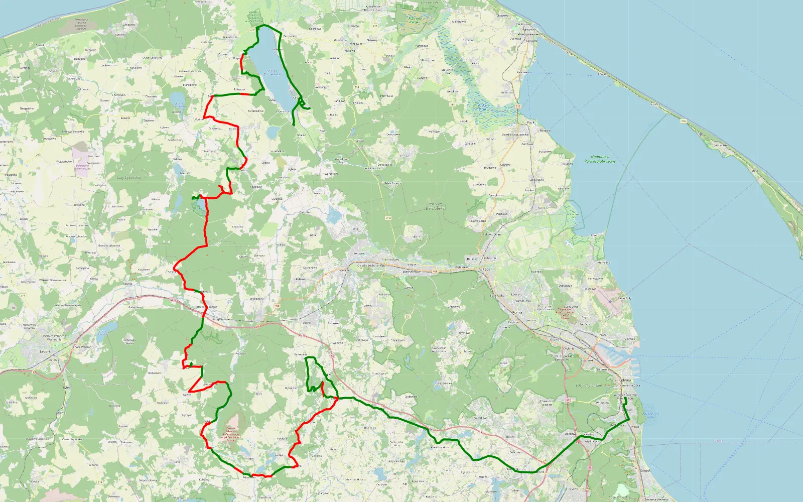 Map of Włóczęga - 95.9 km offroad trail, Wejherowo County