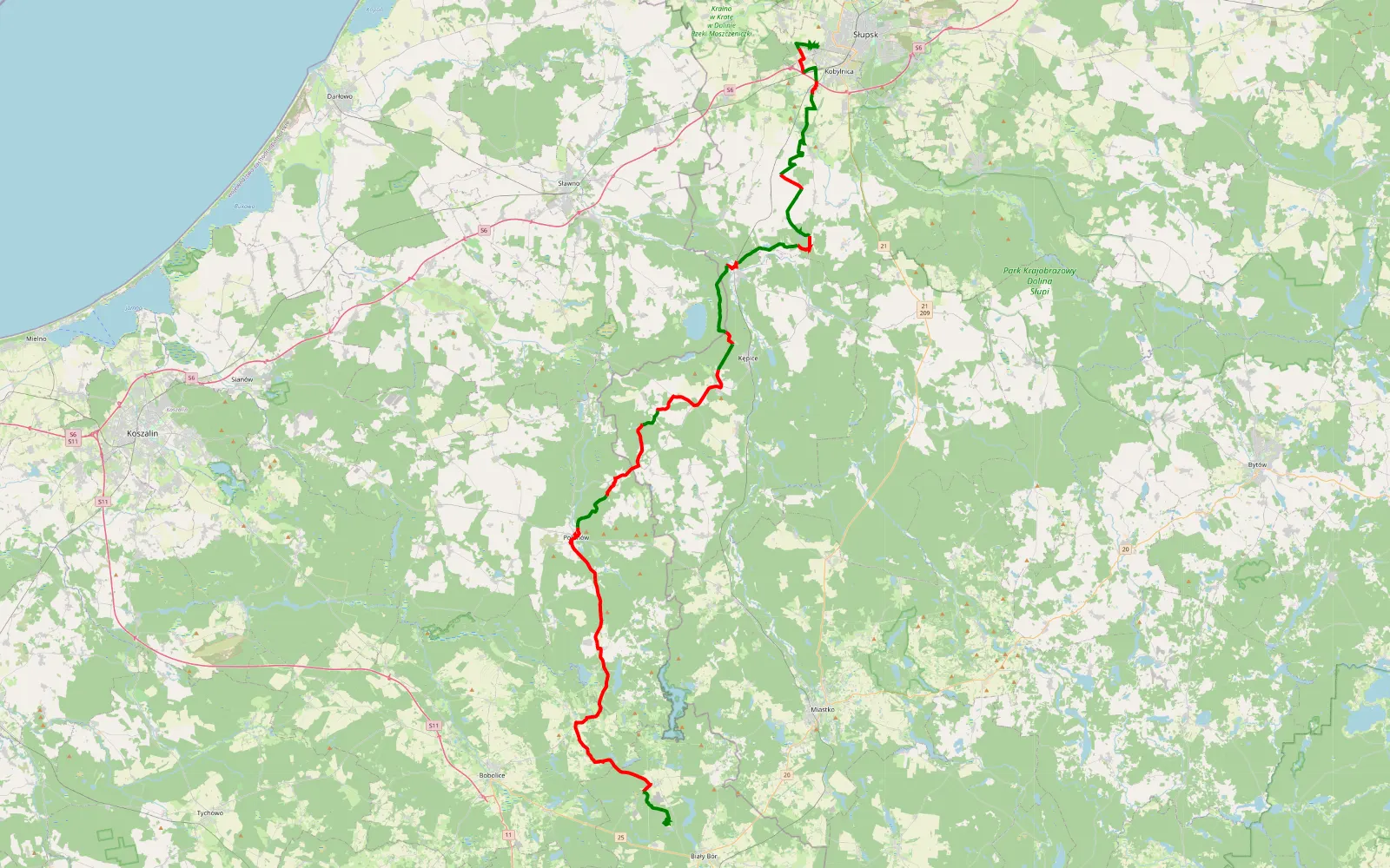 Mapa trasy gt gorapiachu.gpx - 97.1 km trasy offroad, Powiat Słupski